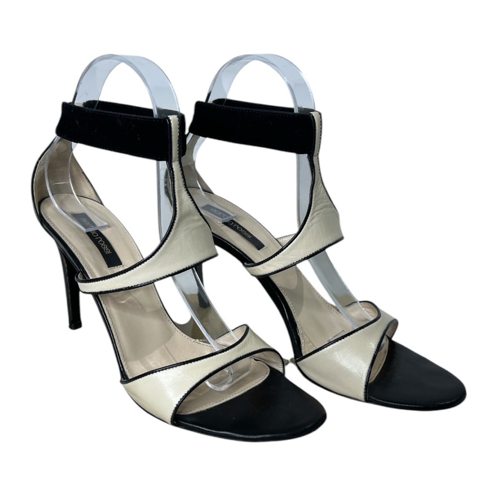 Sergio Rossi Black and Cream Leather Women's Heels‎ Sz 40